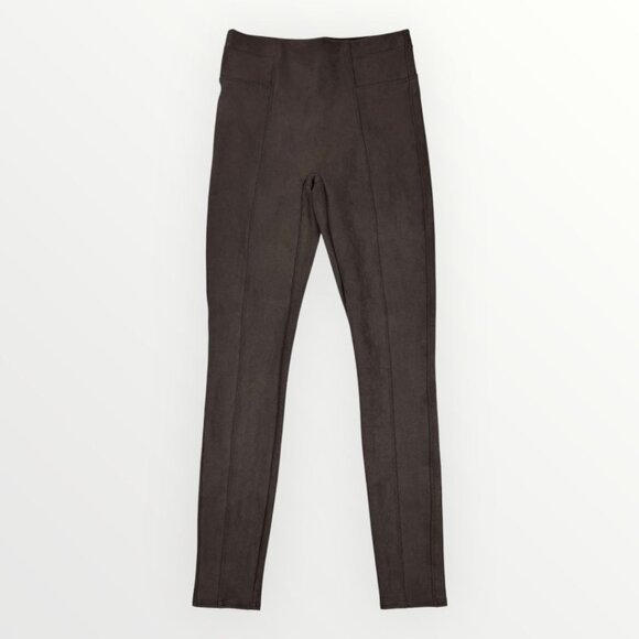 SPANX Womens Suede Stretch High Waisted Velvety Soft Leggings Brown Pull Ons M - Picture 1 of 9
